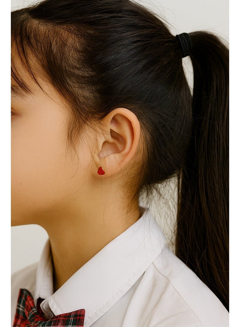 Earss Red Heart Stud Earrings For Kids, Gold Plated - Image 2